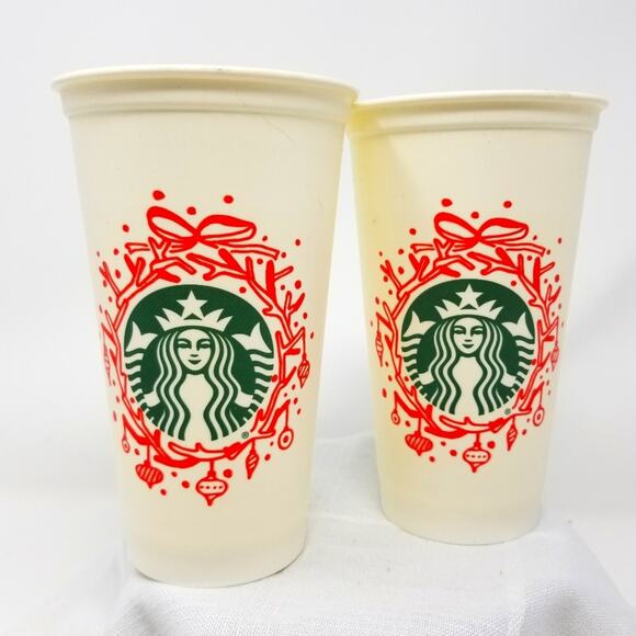 Starbucks NEW Set2  Reusable Wreath Mugs - Picture 1 of 10